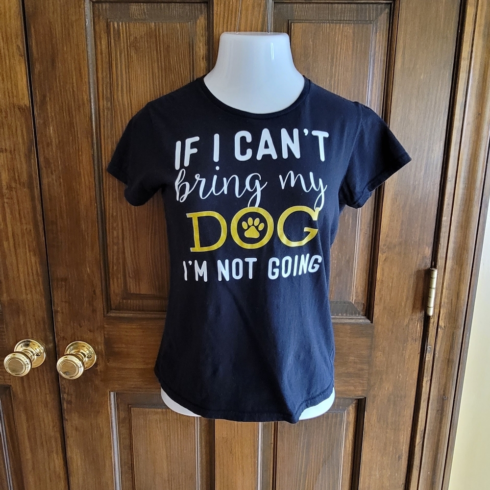 Lost Creek Outfitters Sz M Black Glod White Tee P2P 16 L 19.5 If My Dog Can't Go